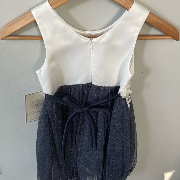 NWT Couture Princess White Satin and Blue Sparkle Formal Party Dress Sz: Girls 5 - Picture 8 of 12